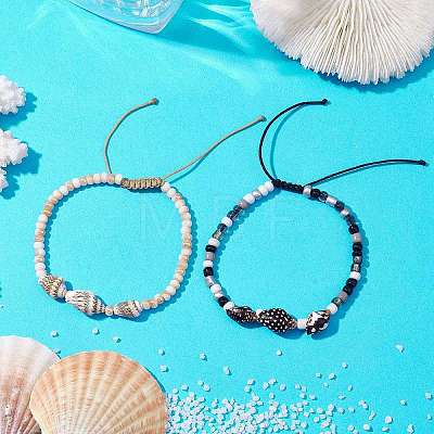 Natural Spiral Shell Braided Bead Bracelets BJEW-JB10386-1