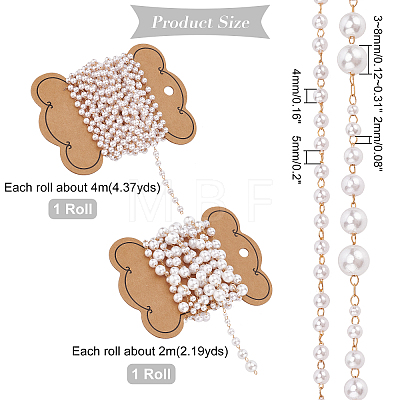 2M ABS Plastic & 4M Acrylic Pearl Beaded Chains DIY-FH0004-33-1
