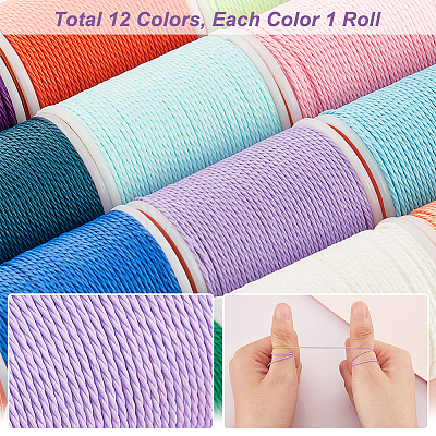   12 Rolls 12 Colors Round Waxed Polyester Cord YC-PH0002-40-1