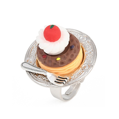 Afternoon Tea Resin & Plastic Adjustable Finger Rings for Women RJEW-K317-01C-1