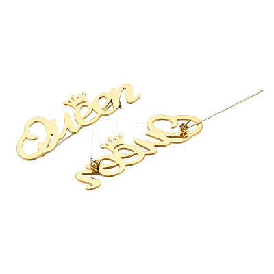 201 Stainless Steel Word Queen with Crown Lapel Pin JEWB-N007-125G-1