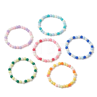 Opaque Acrylic Round Beaded Stretch Bracelets for Kid BJEW-JB11651-1