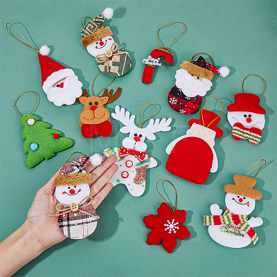 12pcs 12 styles Christmas Velvet Pendant Decorations with Bell FIND-FH0007-54-1