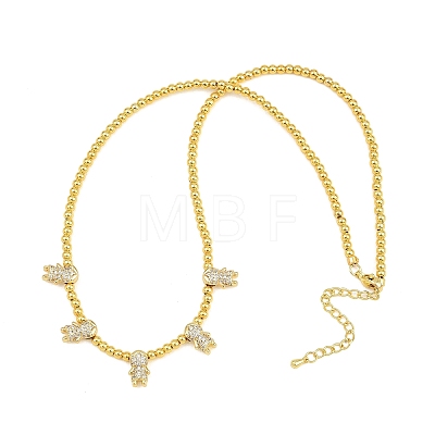 Brass Micro Pave Clear Cubic Zirconia Boy and Round Beaded Necklaces KK-CBA4547-14G-1