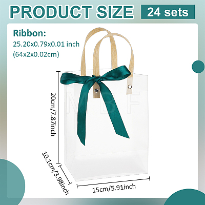 Transparent Frosted PVC Plastic Gift Tote Bags with Green Ribbon LS-ABAG-WH0048-68C-1