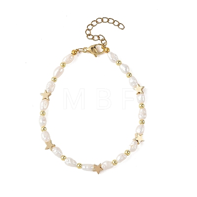 Natural Cultured Freshwater Pearl & Brass Beaded Bracelets for Women BJEW-JB14155-1