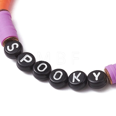 Halloween Word Acrylic & Handmade Polymer Clay Beaded Stretch Bracelets BJEW-JB10887-1