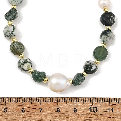 Natural Tree Agate Nuggets & Freshwater Pearl Potato Beaded Necklaces for Women NJEW-JN06488-1