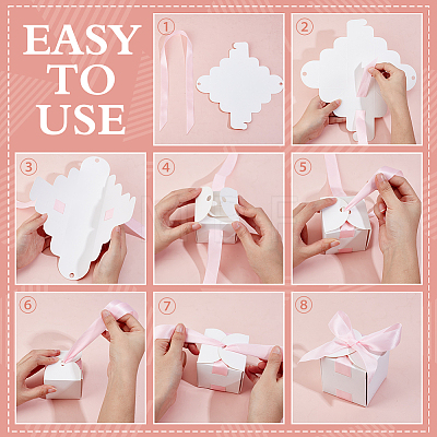 Square Paper Wedding Candy Storage Boxes with Ribbon AJEW-WH0609-744B-1