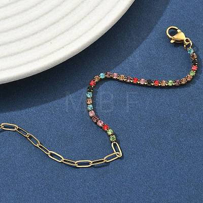 304 Stainless Steel Paperclip Chain & Rhinestone Cup Chains Bracelets for Women BJEW-D456-06G-03-1