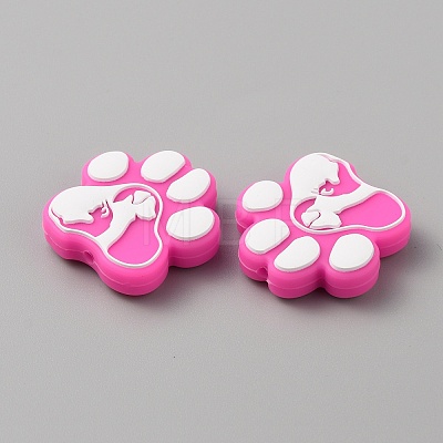 Paw Print Food Grade Eco-Friendly Silicone Beads SIL-WH0008-43B-1