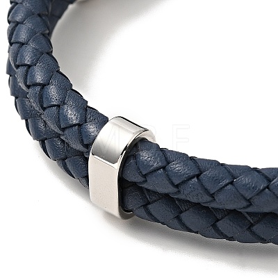 Leather Braided Double Loops Multi-strand Bracelet with 304 Stainless Steel Magneti Clasp for Men Women BJEW-C021-16-P-1