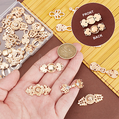 AHADERMAKER 24Pcs 6 Styles Chinese Style Flower Alloy Snap Lock Clasps FIND-GA0003-16-1