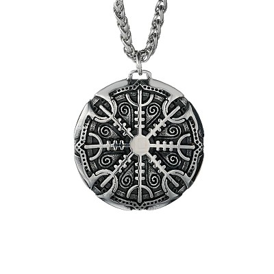 Vintage 304 Stainless Steel Viking Compass Pendant Necklaces for Men WG22CD2-01-1