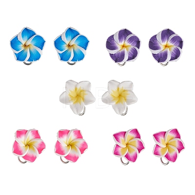 Handmade Polymer Clay Plumeria Stud Earrings EJEW-JE06438-1