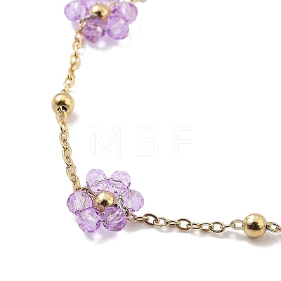 Glass Flower Link Chain Necklaces NJEW-H041-04G-01-1