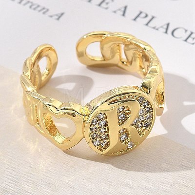 Brass Micro Pave Clear Cubic Zirconia Open Cuff Rings for Women RJEW-K289-02G-R-1