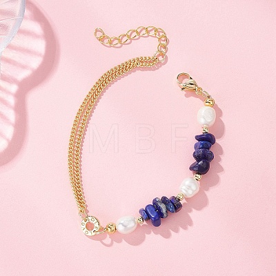 Natural Lapis Lazuli Chip Beads Link Bracelets BJEW-JB12884-02-1