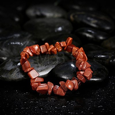 Synthetic Goldstone Chips Stretch Bracelets BJEW-BB16534-H-1