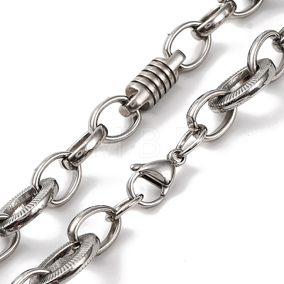 201 Stainless Steel Column and Oval Links Necklace NJEW-F222-20P-1