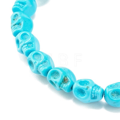 Synthetic Turquoise(Dyed) Skull Stretch Bracelet BJEW-JB08068-02-1