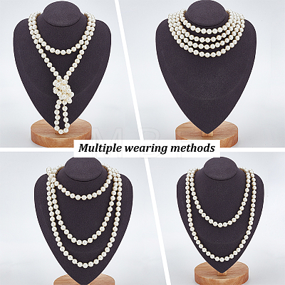 ANATTASOUL Plastic Pearl Beaded Necklace & Wrap Bracelet & Teardrop Dangle Stud Earrings with Crystal Rhinestone SJEW-AN0001-03-1