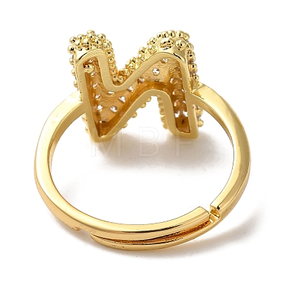 Rack Plating Letter Brass Micro Pave Clear Cubic Zirconia Adjustable Rings for Women KK-S391-03G-N-1