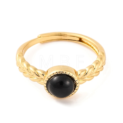 Round Natural Black Onyx Adjustable Rings RJEW-Q817-03G-08-1