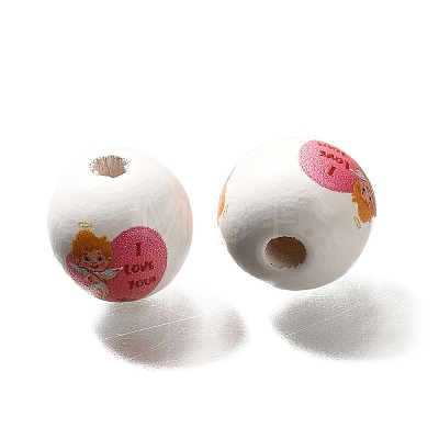 Valentine's Day Element Printed Wood Beads WOOD-R002-01-12-1