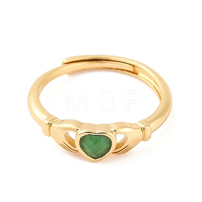 Hand with Heart Natural Green Onyx Agate Adjustable Rings RJEW-Q817-06G-01-1