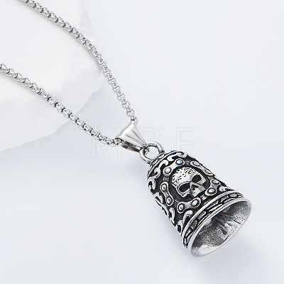 Hip Hop 304 Stainless Steel Skull Guardian Bell Pendant Necklaces for Biker NI7223-1