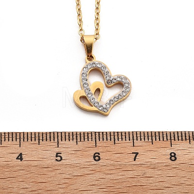 304 Stainless Steel Crystal Rhinestone Heart Pendant Cable Chain Necklaces for Women NJEW-Z056-01A-G-1