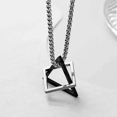 Interlocking Triangle & Square Titanium Steel Pendant Box Chain Necklaces WG4B0A0-03-1