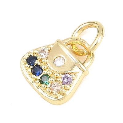 Brass Micro Pave Clear Cubic Zirconia Charms KK-F938-03G-1