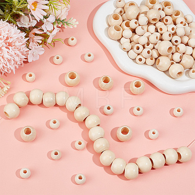 250Pcs 2 Styles Undyed Oil Coated Wooden Beads WOOD-PA0001-54-1