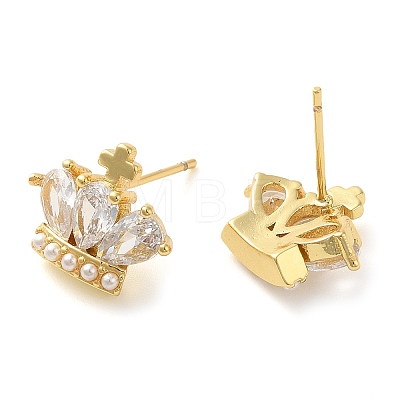 Rack Plating Brass Micro Pave Cubic Zirconia Stud Earring EJEW-C079-03G-1