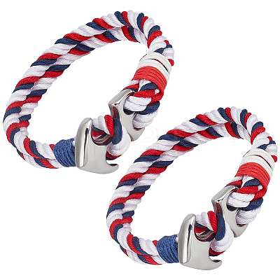 2Pcs Stainless Steel Anchor Link Bracelet BJEW-CN0001-26-1