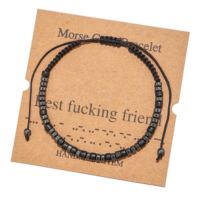 Synthetic Non-magnetic Hematite & Wood Beads Morse Code Bracelets WGB6EC0-07-1