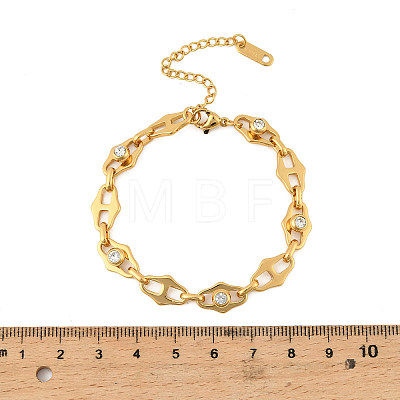 304 Stainless Steel Micro Pave Cubic Zirconia Link Chain Bracelets for Women BJEW-P393-01G-1