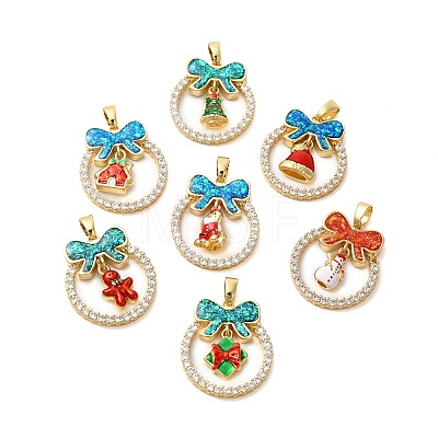 Christmas Theme Brass Micro Pave Cubic Zirconia Pendants KK-K385-120G-1