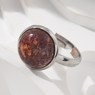 Half Round Natural Leopard Skin Jasper Finger Rings RJEW-M062-01P-18-1