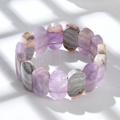 Oval Natural Amethyst Lace Agate Beads Stretch Bracelets for Women Men BJEW-C097-04C-1