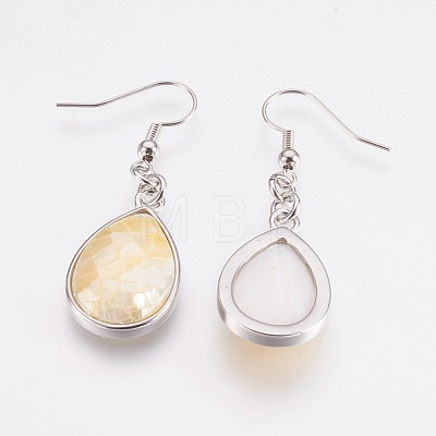 Natural Yellow Shell Dangle Earrings EJEW-F158-A04-1