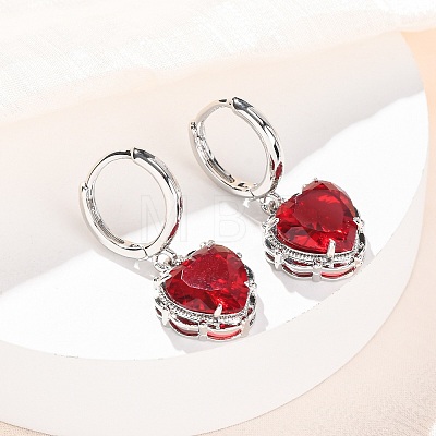 Valentine's Day Heart Brass & Glass Hoop Earrings EJEW-Z164-23P-1