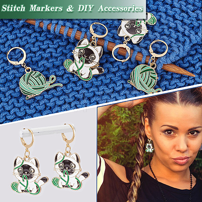 Alloy Enamel Yarn Ball & Cat Charm Locking Stitch Markers HJEW-PH01721-1