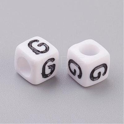 6MM Letter G Letter White Acrylic Cube Beads X-PL37C9308-G-1