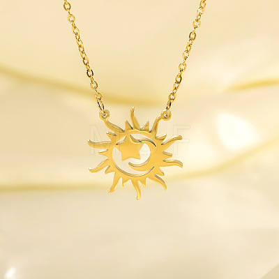 304 Stainless Steel Sun Moon Star Pendant Necklaces for Women NJEW-B158-02G-1