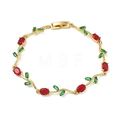 Brass Glass Flower Link Chain Bracelets KK-CBA7DFA-01G-09-1