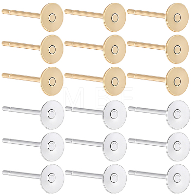 200Pcs 2 Colors 304 Stainless Steel Flat Round Blank Peg Stud Earring Findings STAS-SC0021-52-1