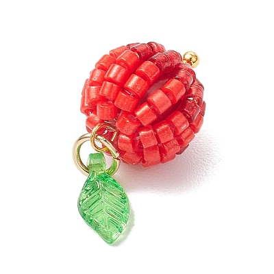 Glass Seed Beaded Berry Fruit Pendants PALLOY-MZ00729-01-1